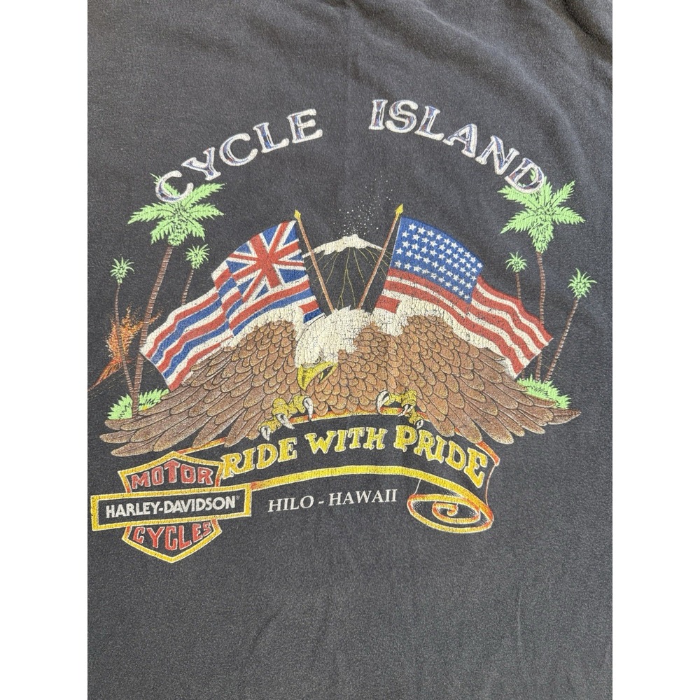 Vintage Harley Davidson T Shirt Cycle Island Hawaii Eagle Flag USA Single Stitch